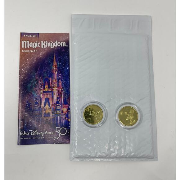 DISNEY 50th Anniversary Gold Medallion Coins Pinocchio & Jiminy Cricket & Map - Picture 1 of 3